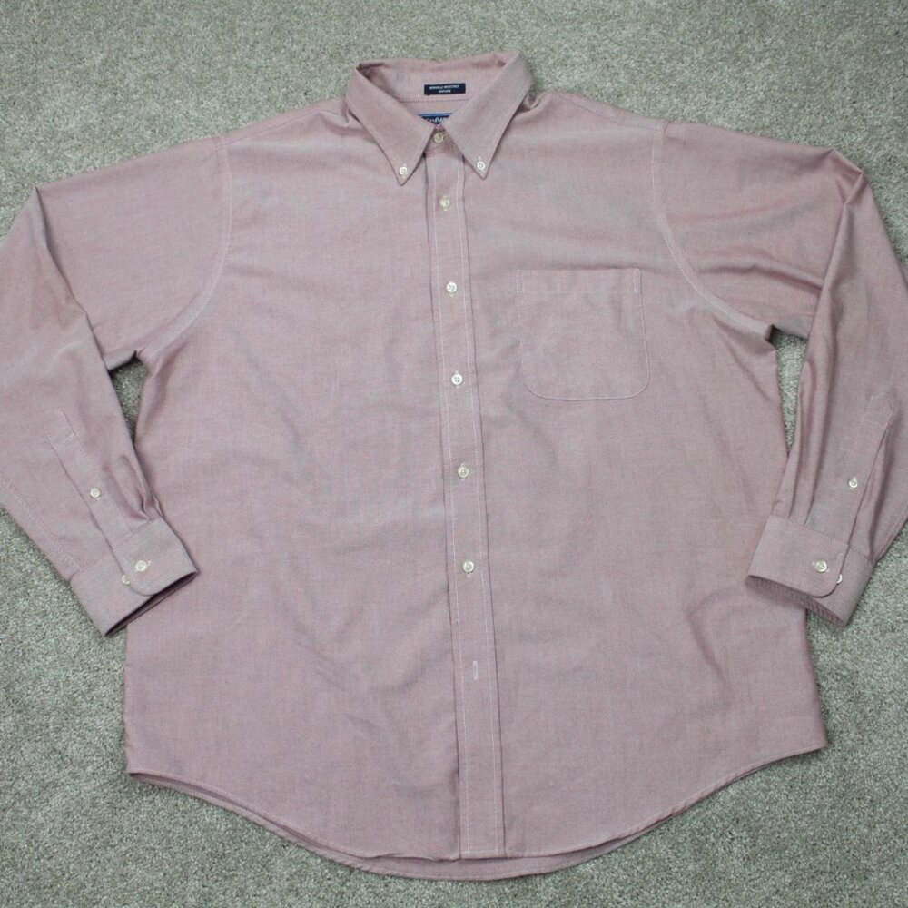 Croft & Barrow Shirt‎ Mens 17, 36 Red Wrinkle-Resistant Oxford L/S Cotton/Poly